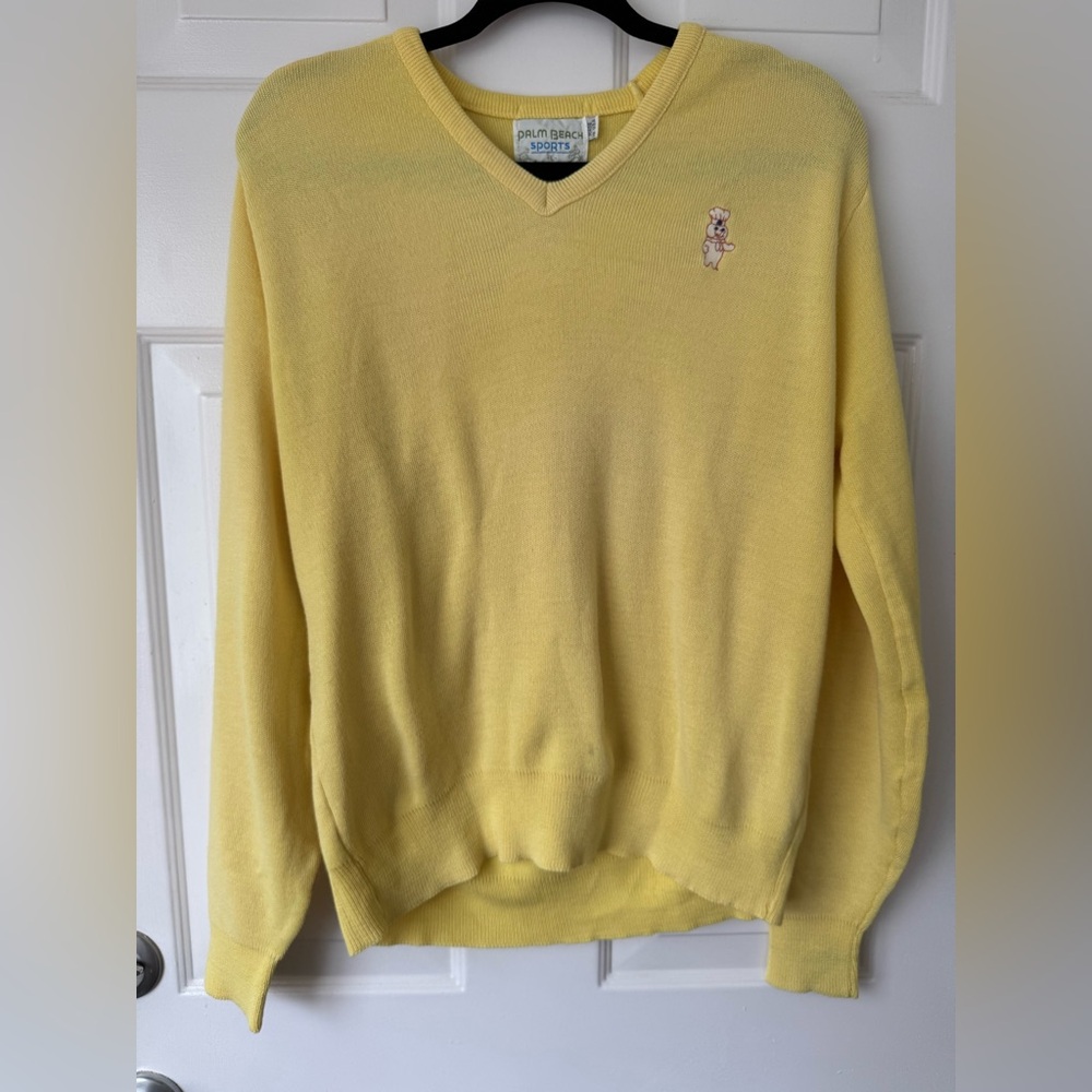 Vintage 80s Palm Beach‎ Sports Pillsbury Dough Boy Butter Yellow Knit Sweater L